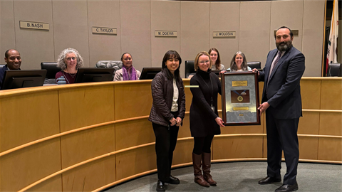 Menlo Park Public Works department receiving APWA accreditation award in Council Chambers