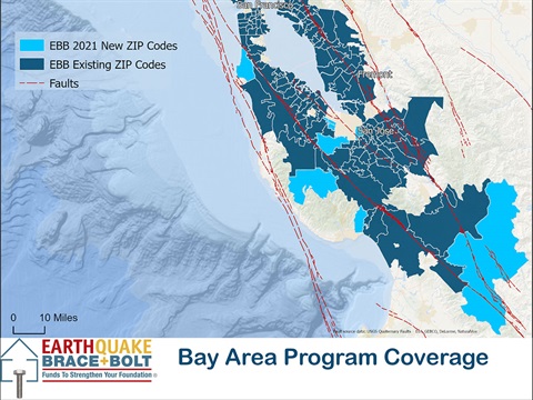 2021 Brace + Bolt program map showing bay area participating zip codes 