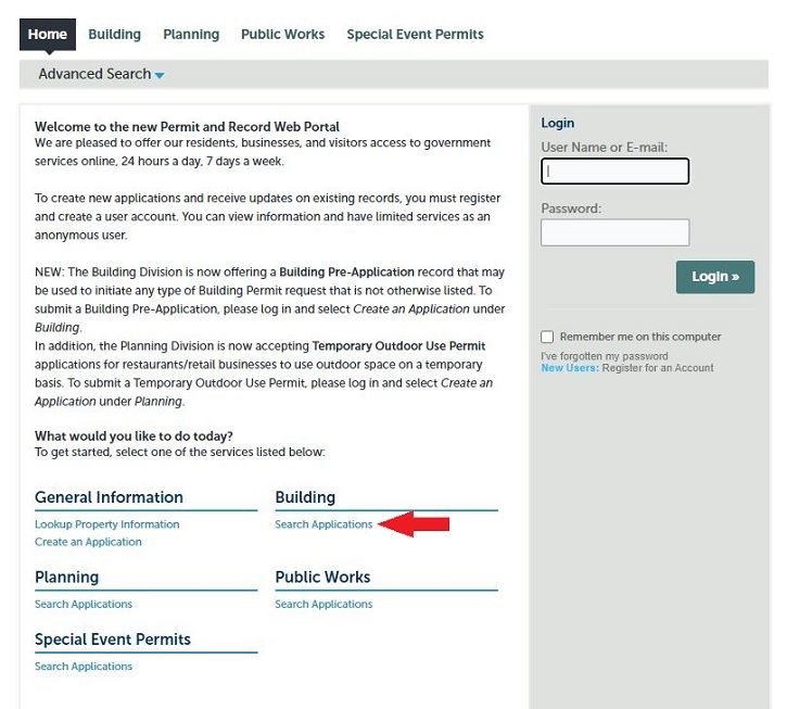 Inspection Scheduling: Home Page (not logged in)