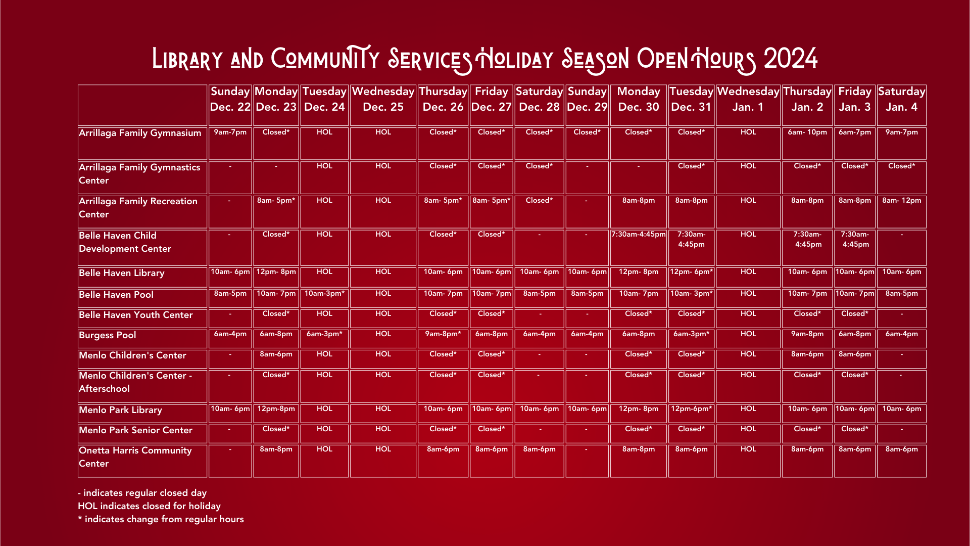 LCS holiday open hours 2024