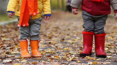 Children walking in autumn