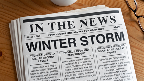 newspaper with headline: In the news, winter storm