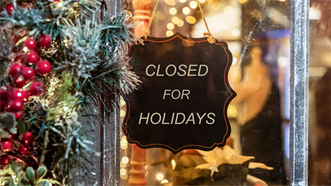 Closed for holidays sign