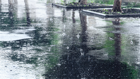 Rain falling on pavement