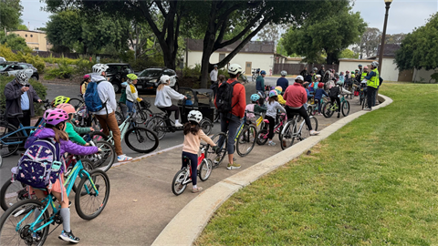 Children and parents on bikes