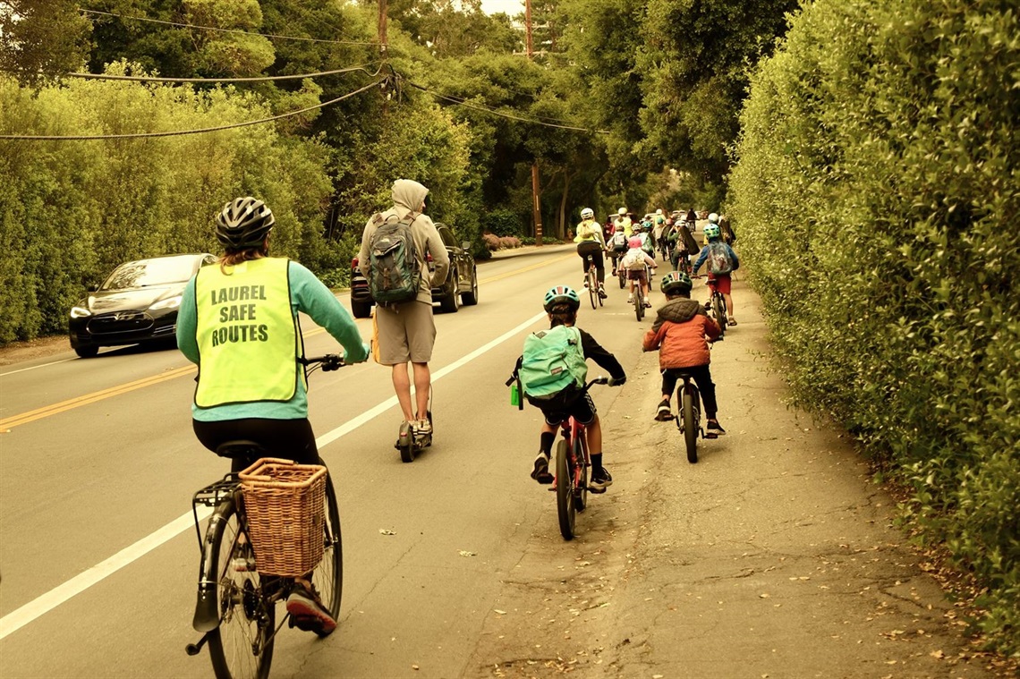 Parents and kids ride a 'bike bus' to Upper Laurel School along Coleman Avenue