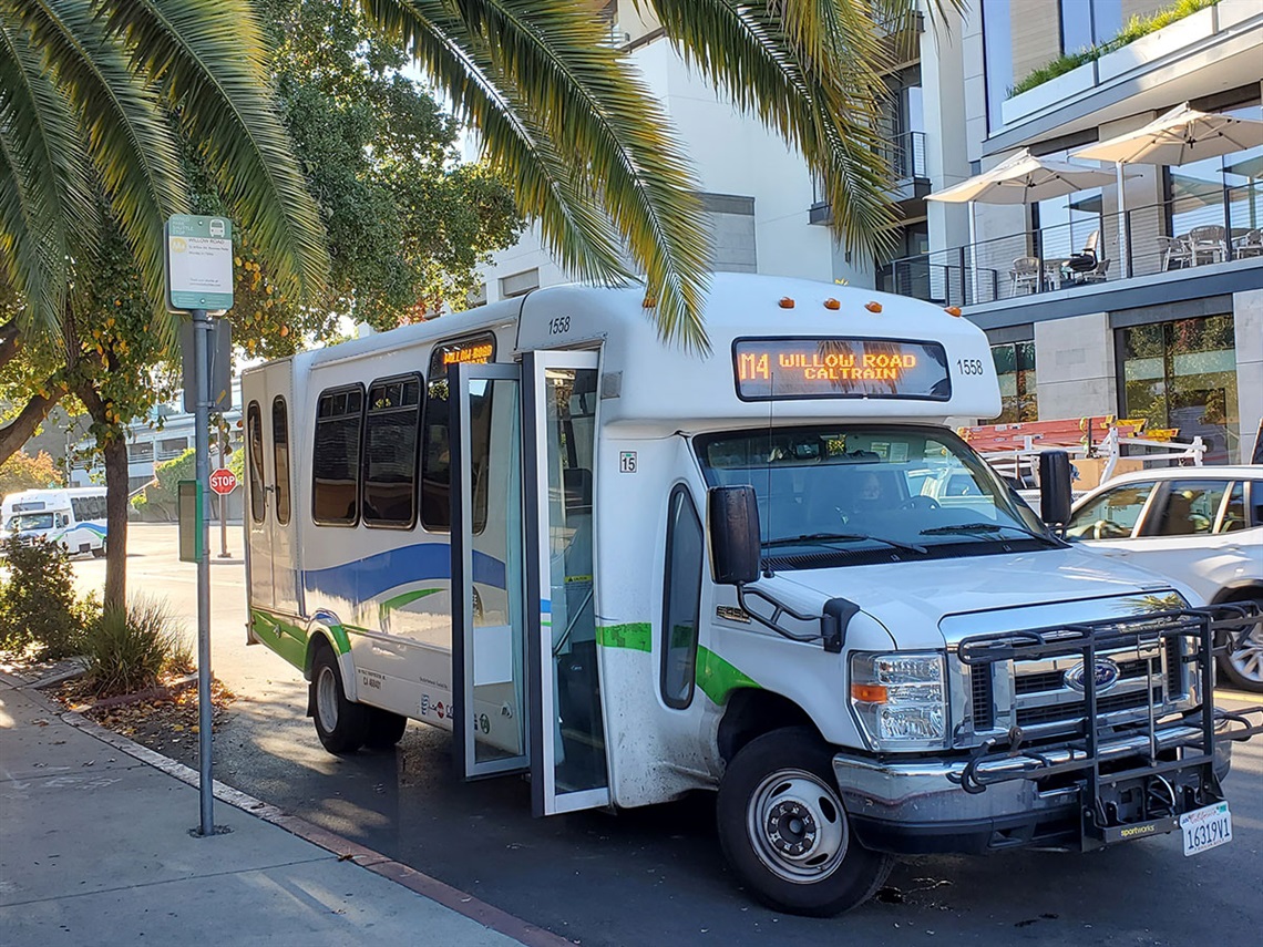 Picture of the M4 Willow shuttle at the Caltrain station