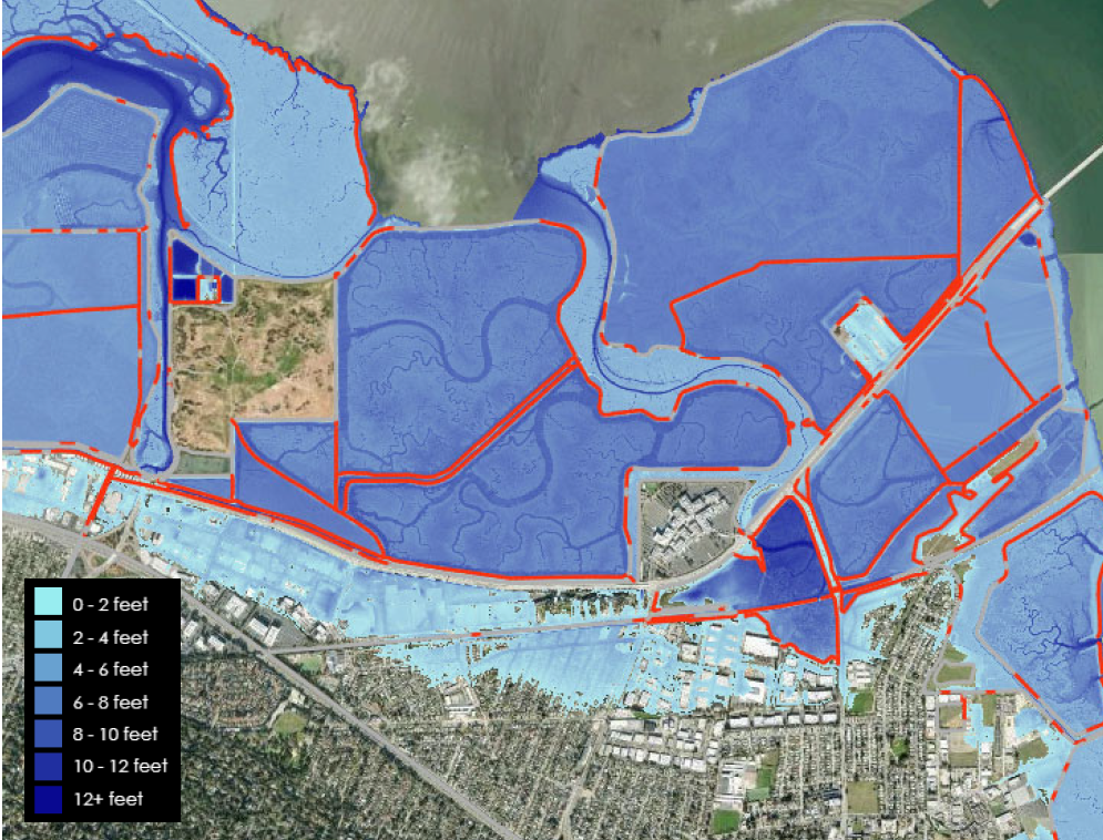 Flood map depicting Menlo Park with 36 inches of sea level rise. Source: Adapting to rising tides