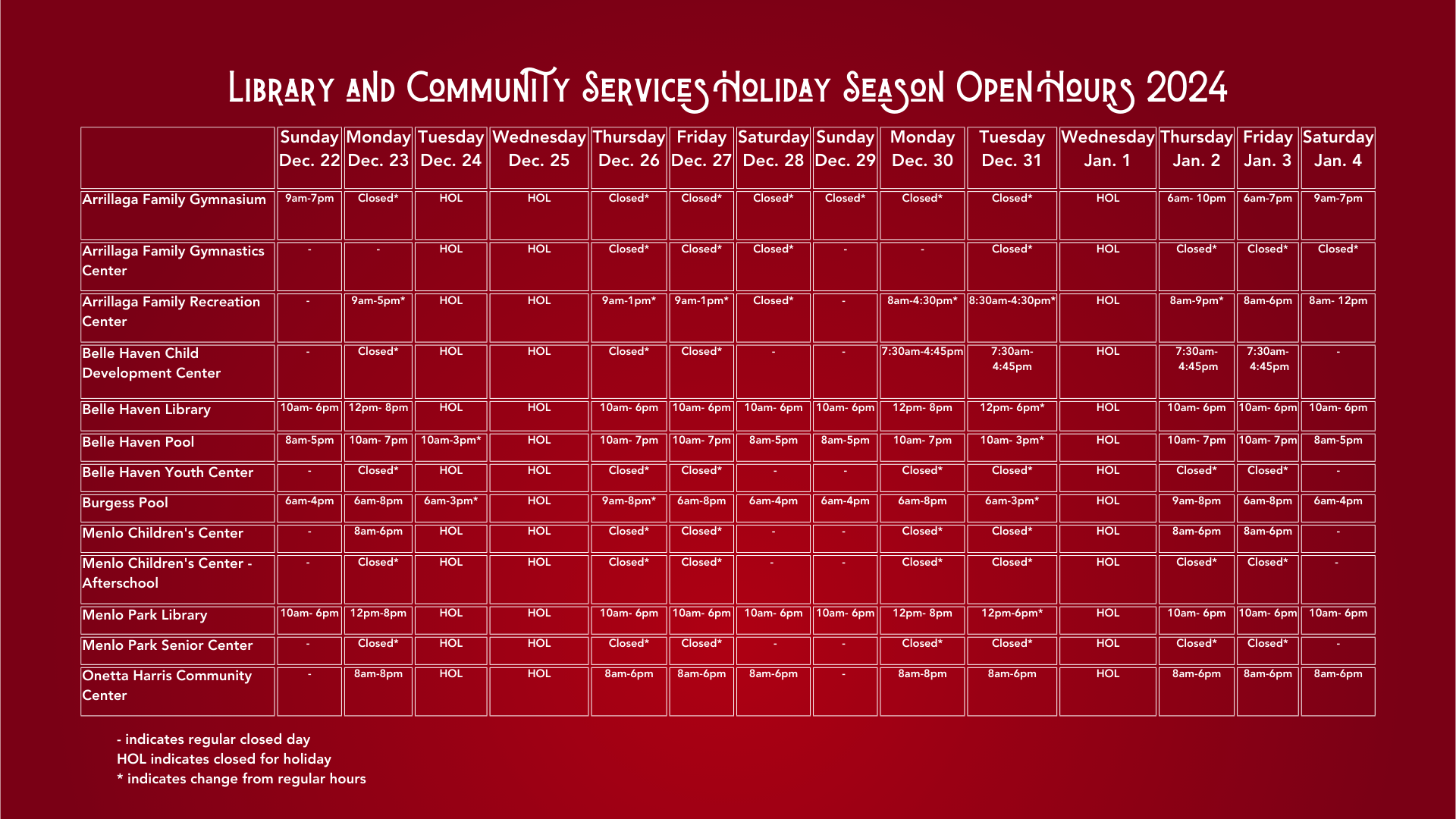 LCS holiday open hours 2024