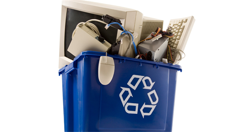 Electronics in recycling bin