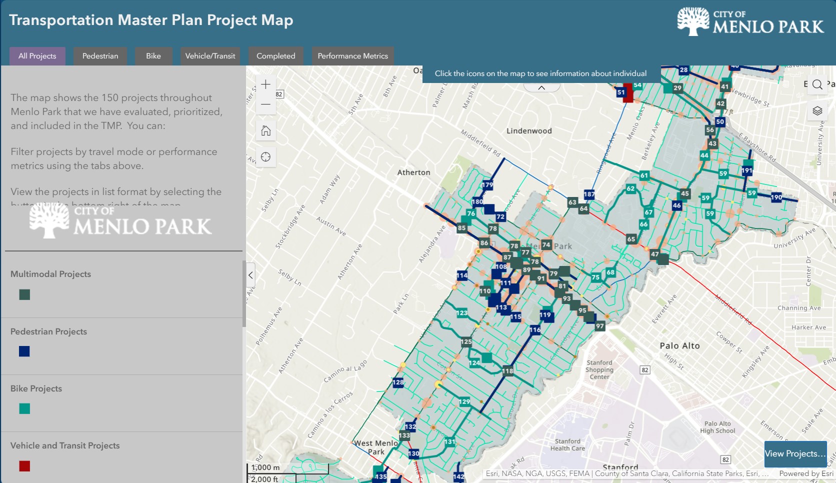 Screenshot of Transportation Master Plan online project tool