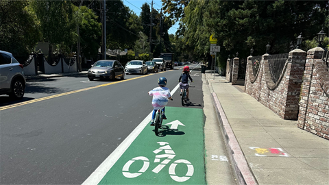Children riding in bike lane